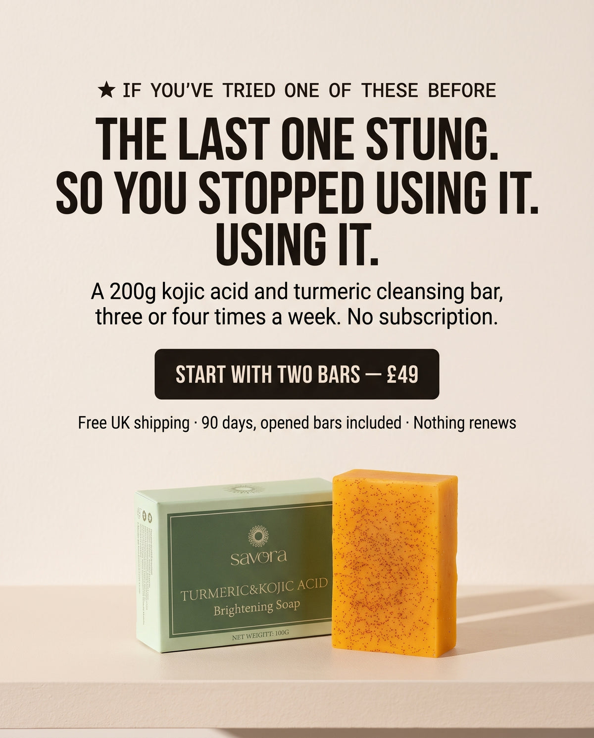 Savora - Kojic Acid + Turmeric Cleansing Bar